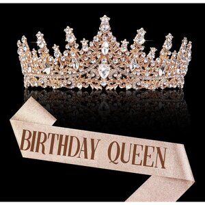 Women Birthday Queen Sash & Rhinestone Tiara Set Birthday Decoration Rhinestone